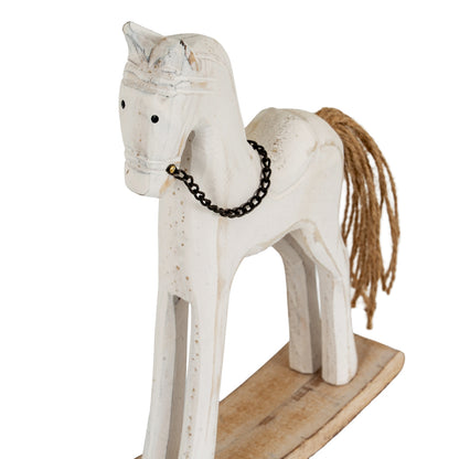 Whitewashed Rustic Rocking Horse - BROWN
