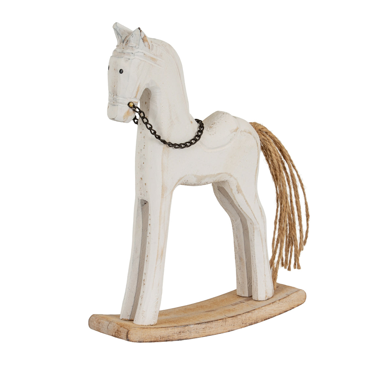 Whitewashed Rustic Rocking Horse - BROWN