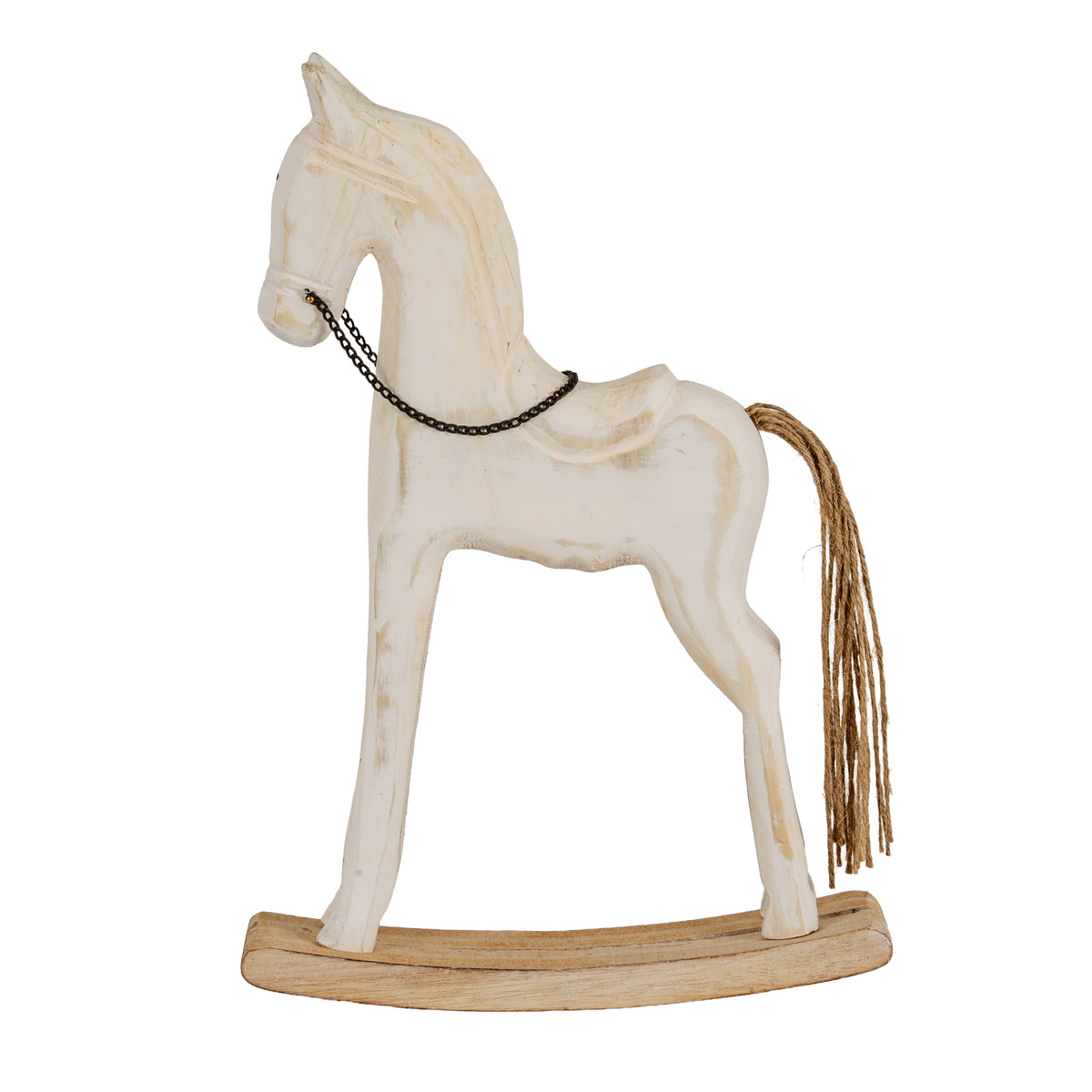 Large Whitewashed Rustic Rocking Horse - BROWN