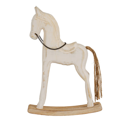 Large Whitewashed Rustic Rocking Horse - BROWN