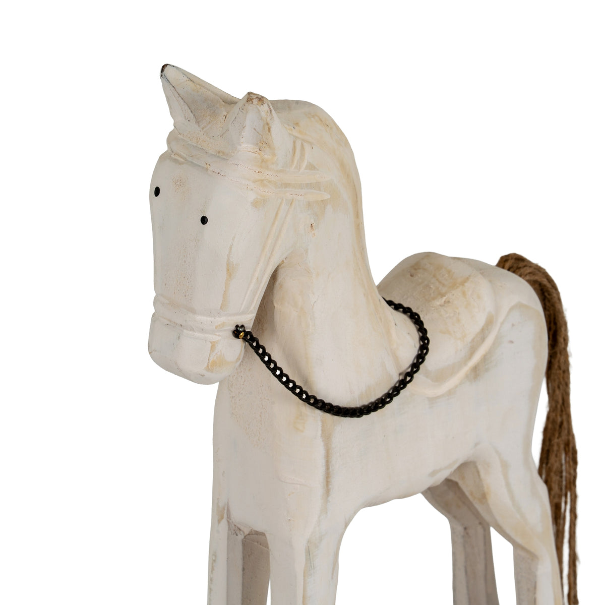 Large Whitewashed Rustic Rocking Horse - BROWN