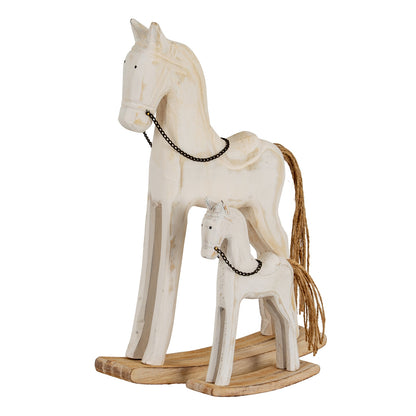 Large Whitewashed Rustic Rocking Horse - BROWN
