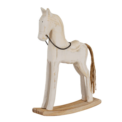 Large Whitewashed Rustic Rocking Horse - BROWN