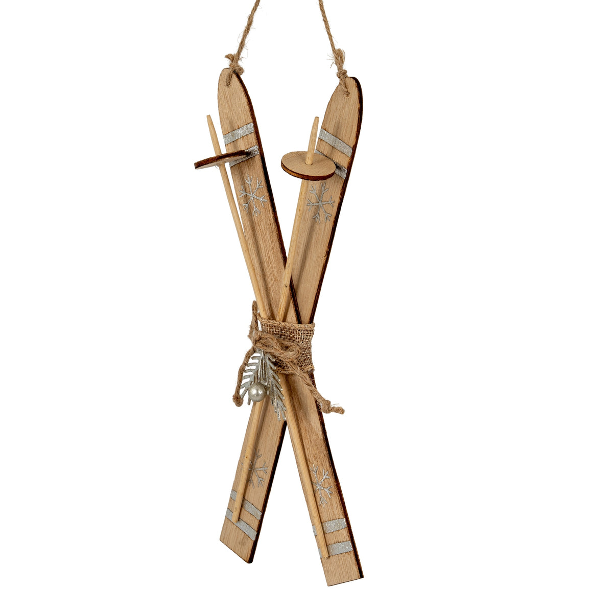 Large Natural Rustic Crossed Skis - BROWN
