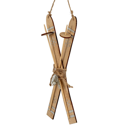 Large Natural Rustic Crossed Skis - BROWN