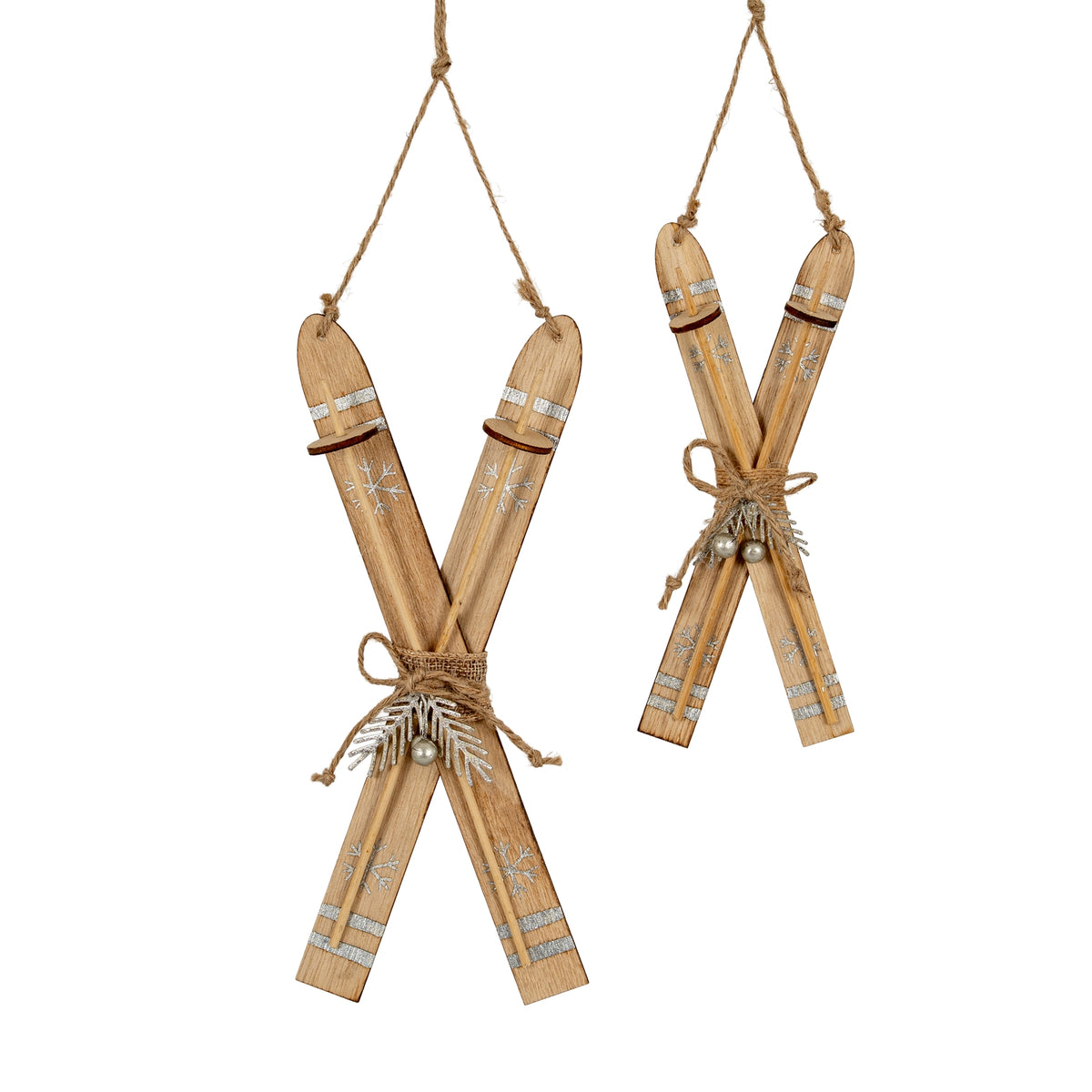Large Natural Rustic Crossed Skis - BROWN
