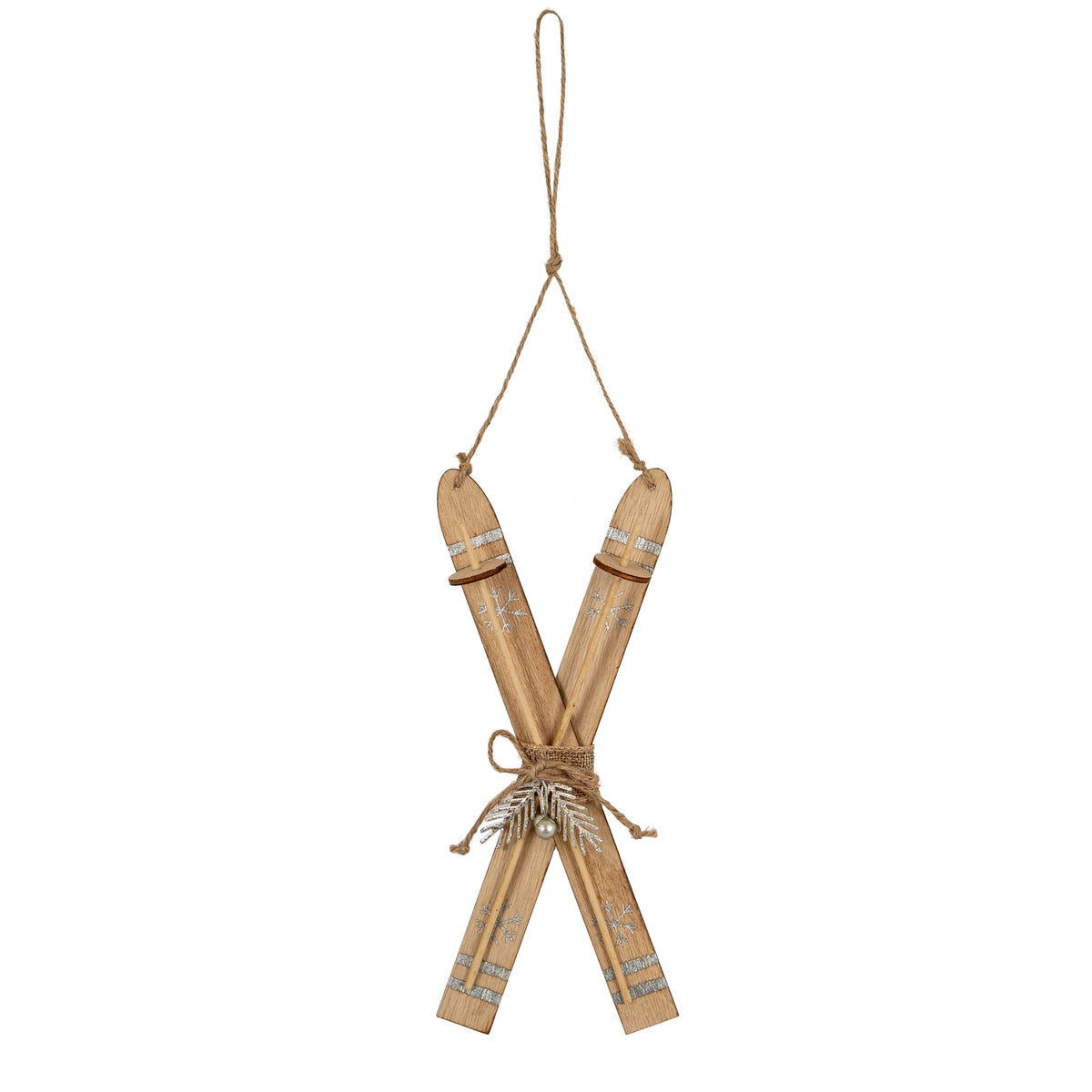 Large Natural Rustic Crossed Skis - BROWN