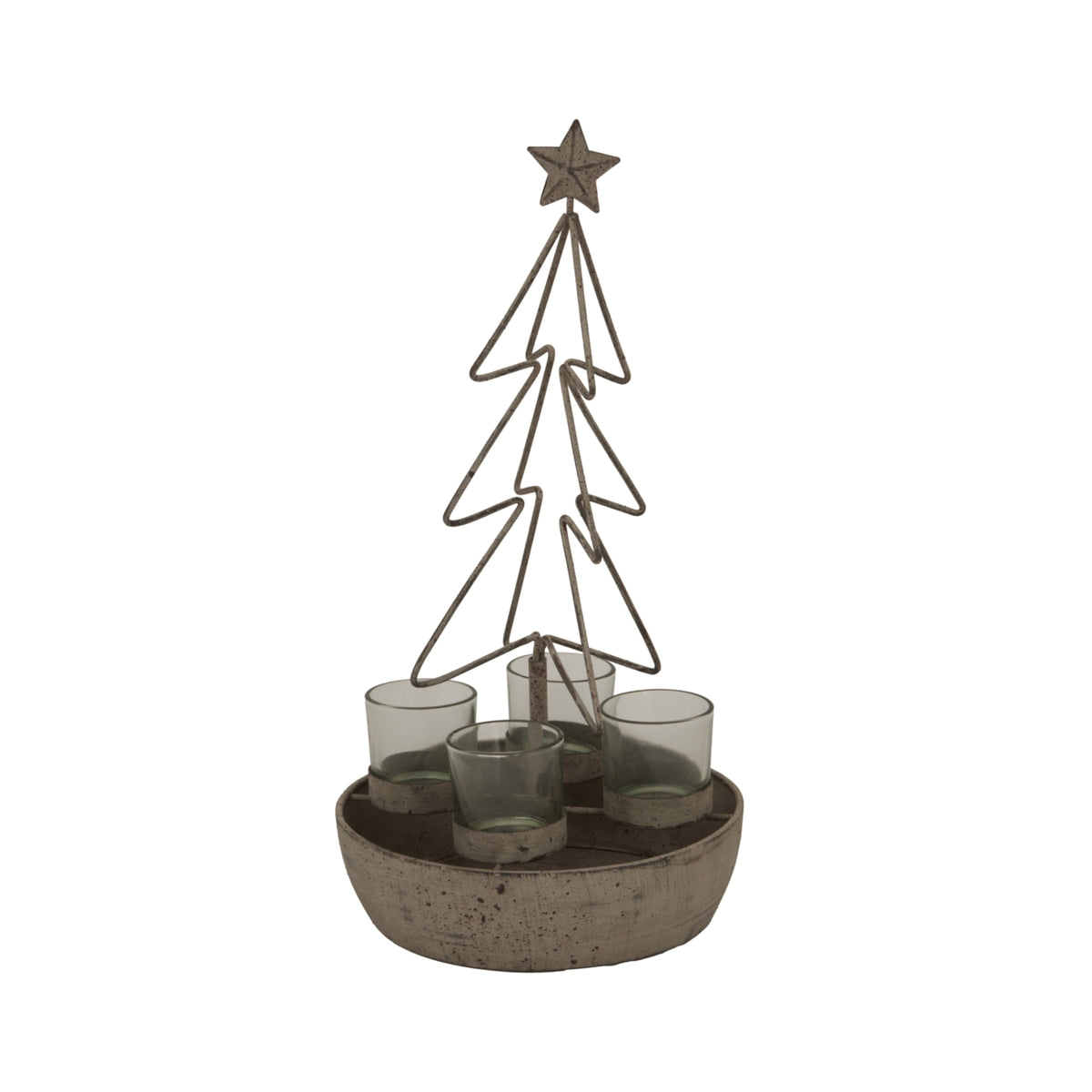 Rustic Outline Tree And Star With Four Glass Votives - ANTIQUE BRONZE