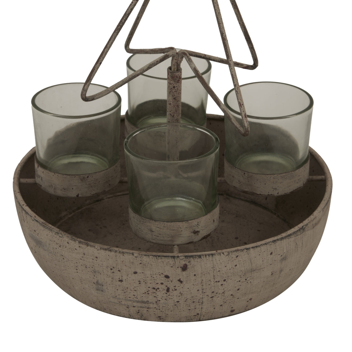 Rustic Outline Tree And Star With Four Glass Votives - ANTIQUE BRONZE