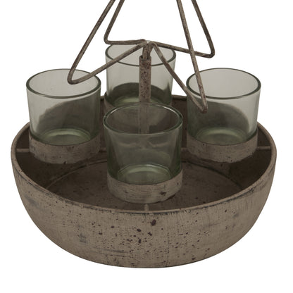 Rustic Outline Tree And Star With Four Glass Votives - ANTIQUE BRONZE