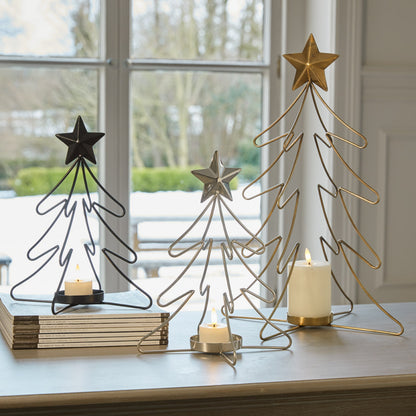 Rustic Outline Tree And Star With Four Glass Votives - ANTIQUE BRONZE