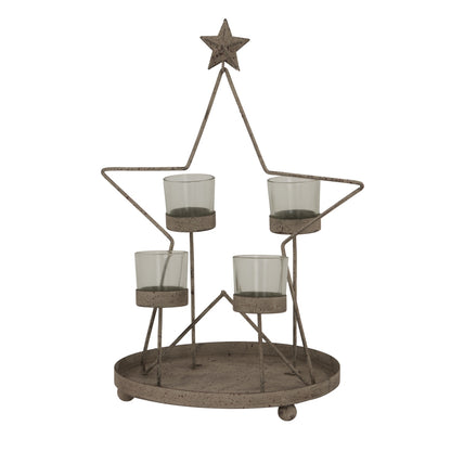 Rustic Outline Star With Four Glass Votives - ANTIQUE BRONZE