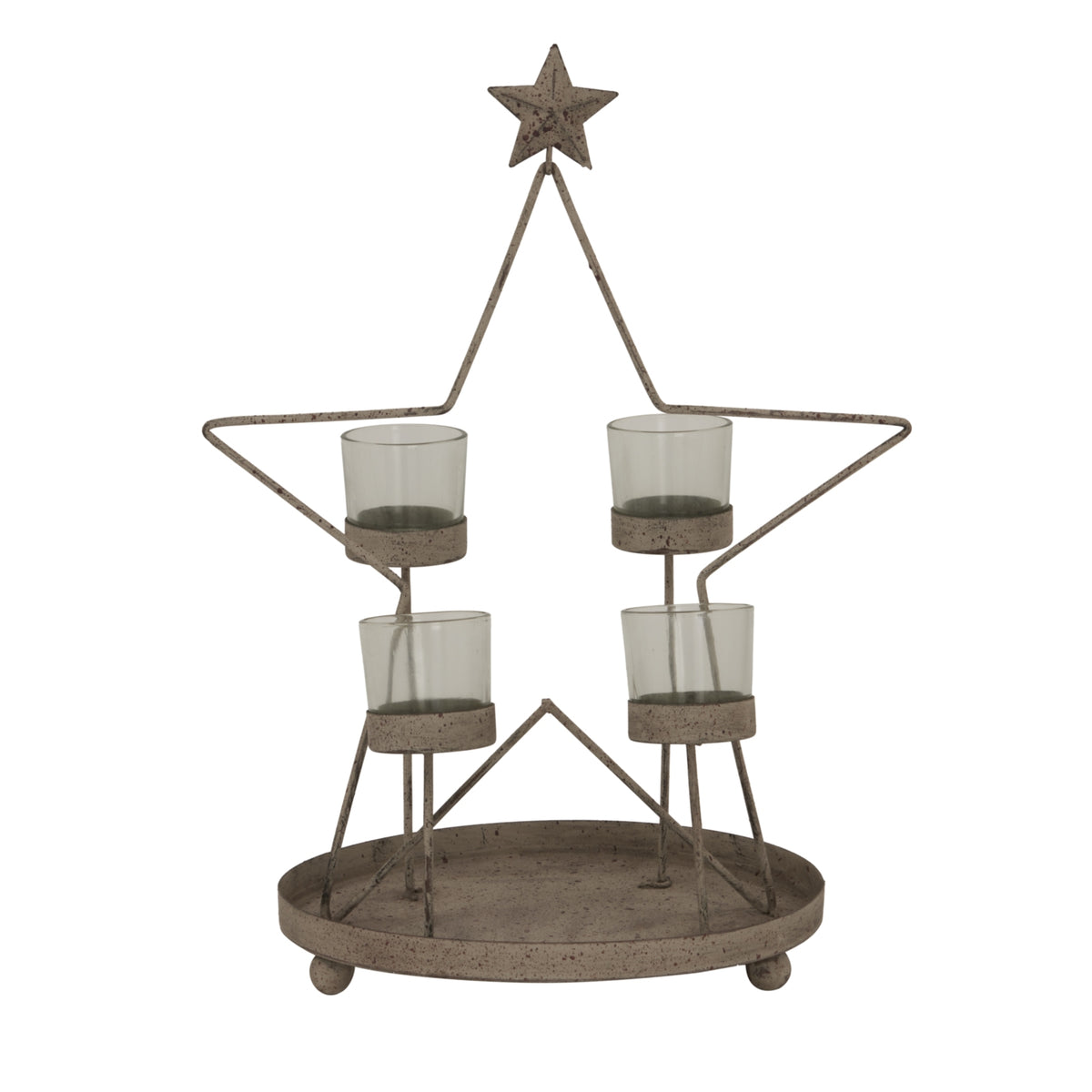 Rustic Outline Star With Four Glass Votives - ANTIQUE BRONZE