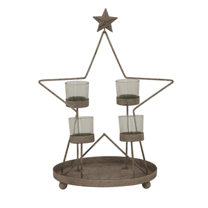 Rustic Outline Star With Four Glass Votives - ANTIQUE BRONZE