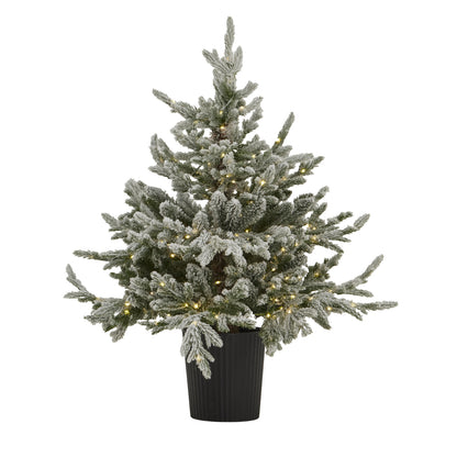 Snowy Forest Fir Pre-Lit Led 300L Christmas Tree In Pot - WHITE