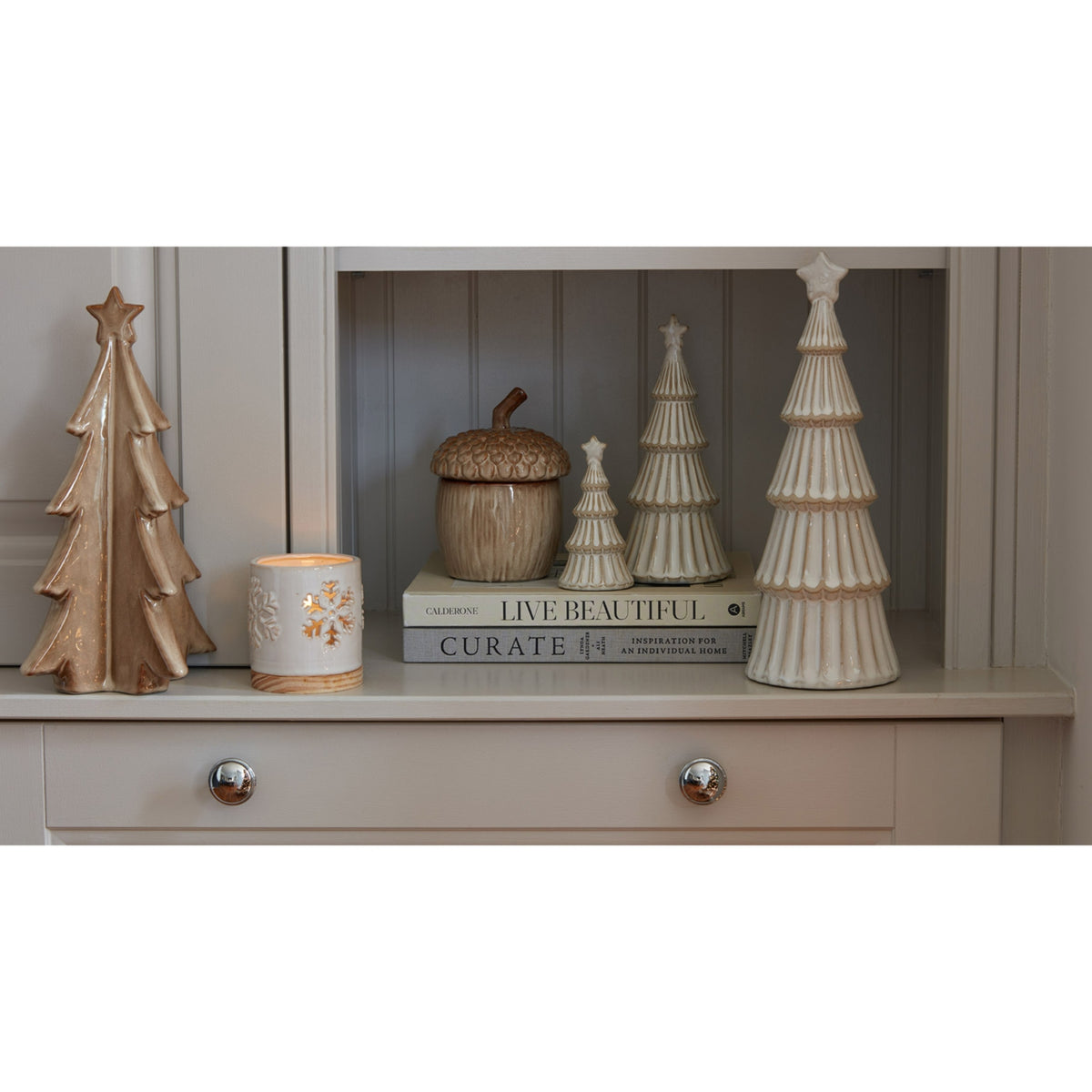 Medium Alora Ceramic Snowy Layered Tree With Star - WHITE