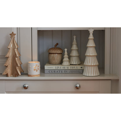 Medium Alora Ceramic Snowy Layered Tree With Star - WHITE