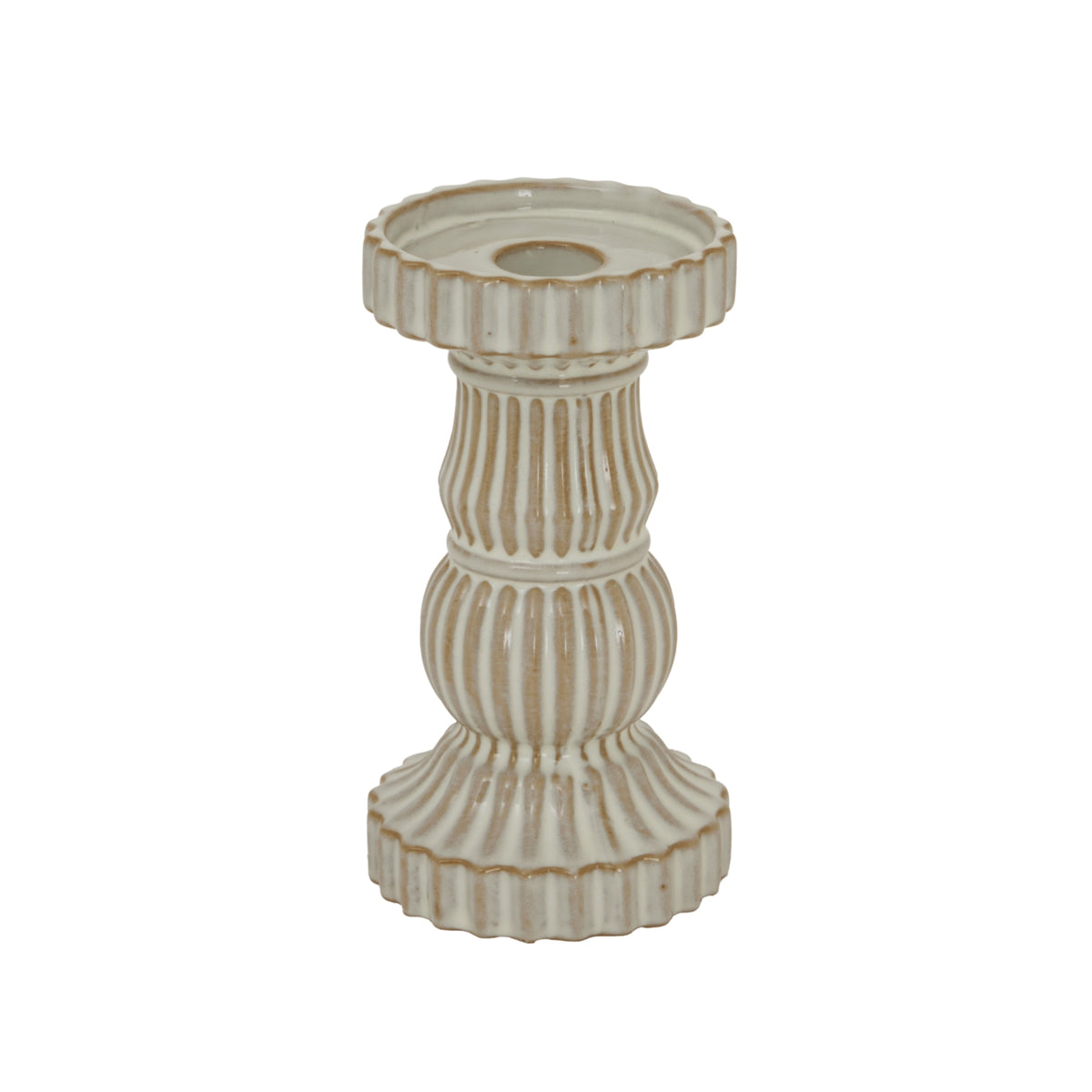 Alora Ceramic Pillar Candle Holder - WHITE