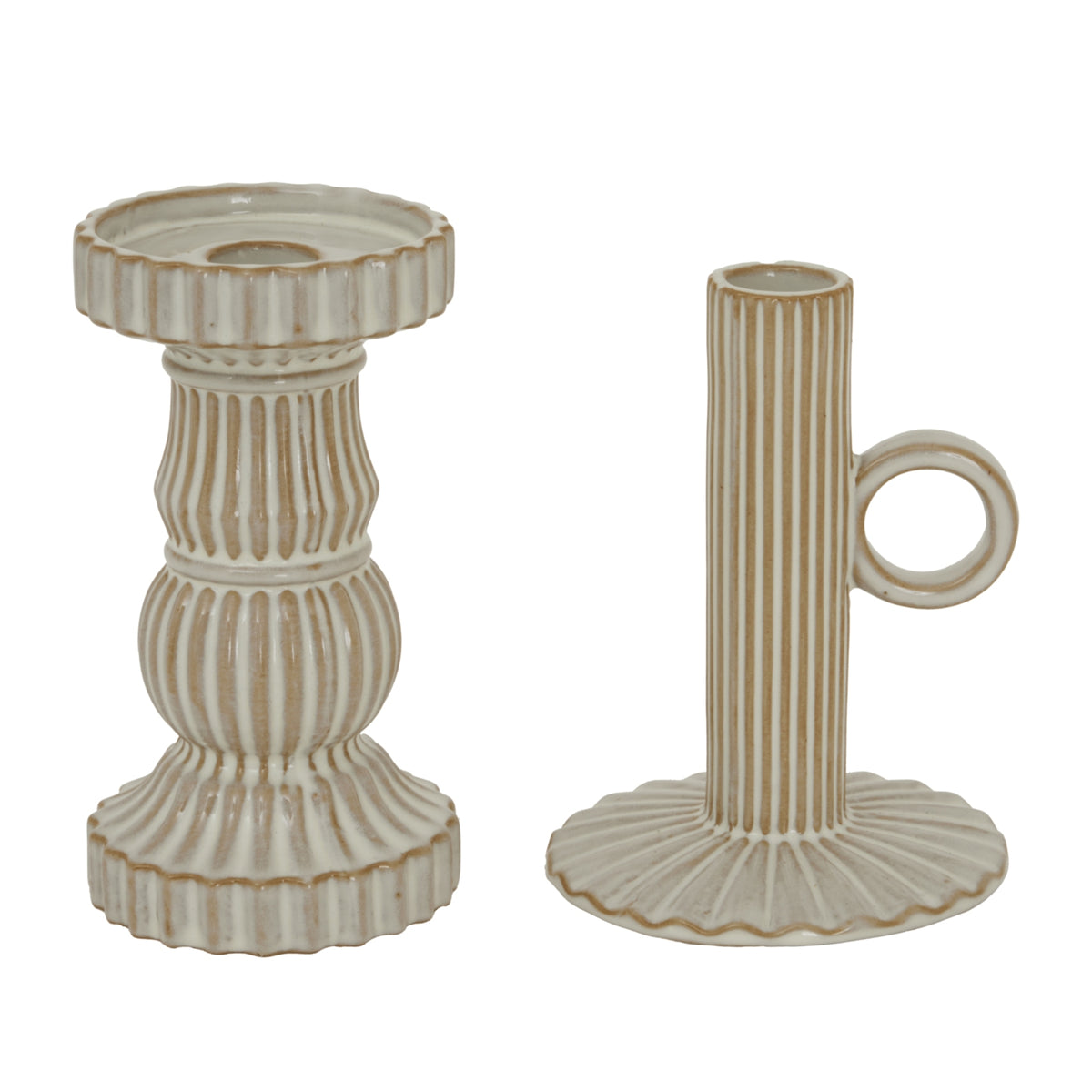 Alora Ceramic Taper Candle Holder With Handle - WHITE
