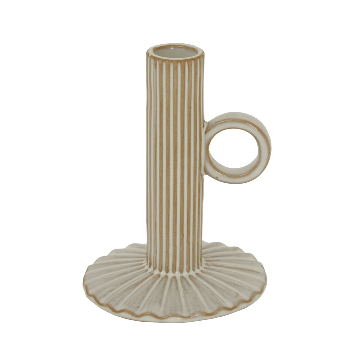 Alora Ceramic Taper Candle Holder With Handle - WHITE
