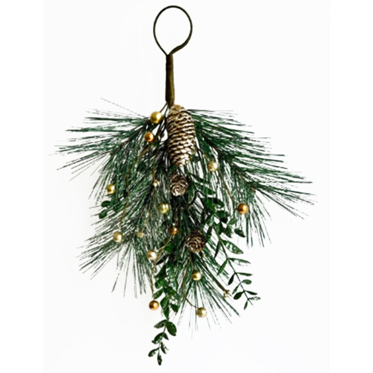 Christmas Soft Gold Teardrop Swag With Pinecones - GREEN