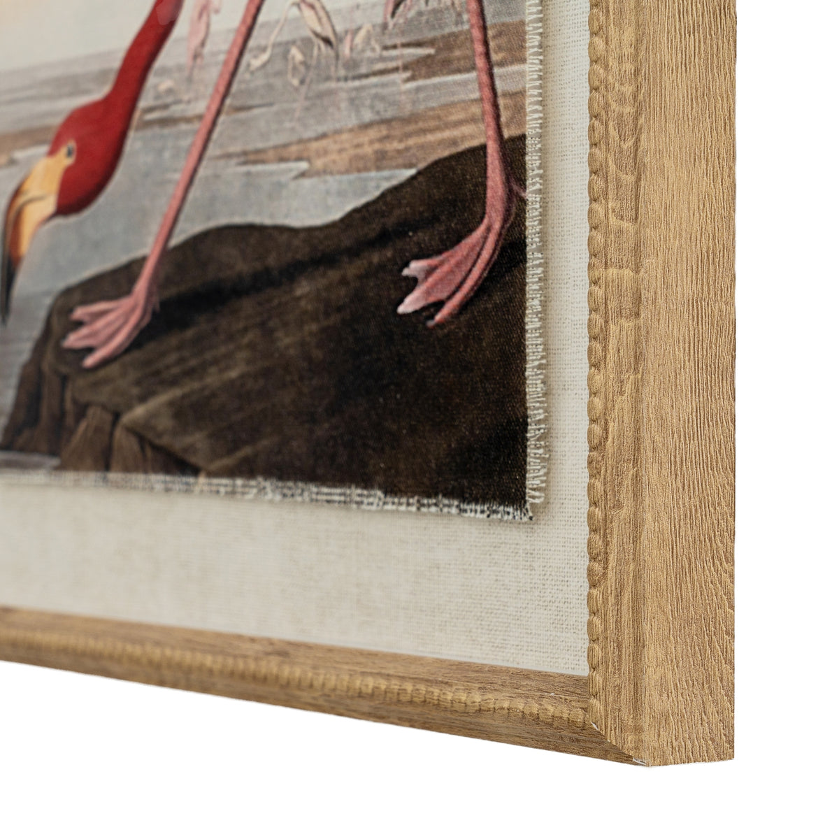Flora & Fauna Collection Flamingo On Linen In Beaded Frame - BROWN