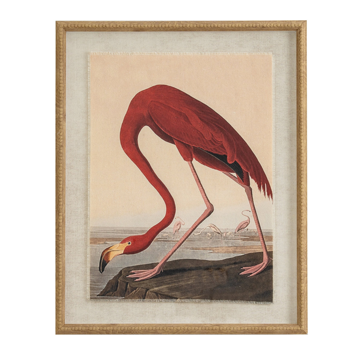 Flora & Fauna Collection Flamingo On Linen In Beaded Frame - BROWN