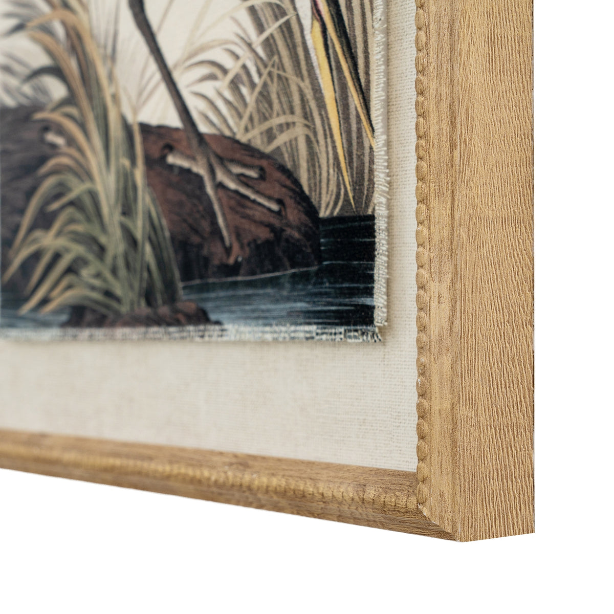 Flora & Fauna Collection Heron On Linen In Beaded Frame - BROWN