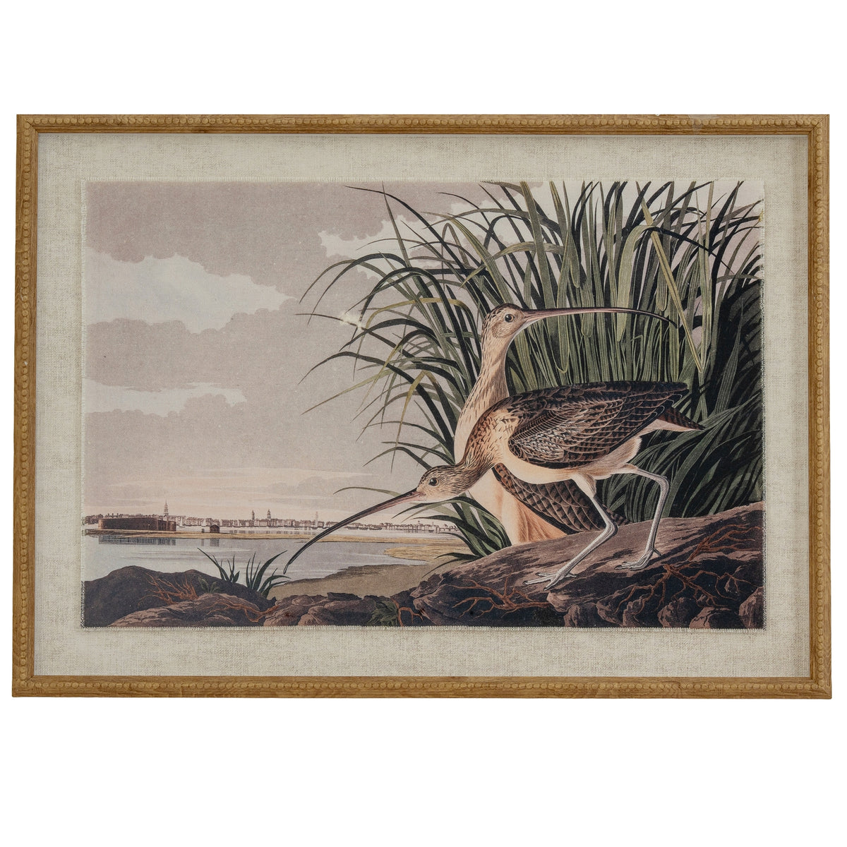 Flora & Fauna Collection Curlews On Linen In Beaded Frame - BROWN