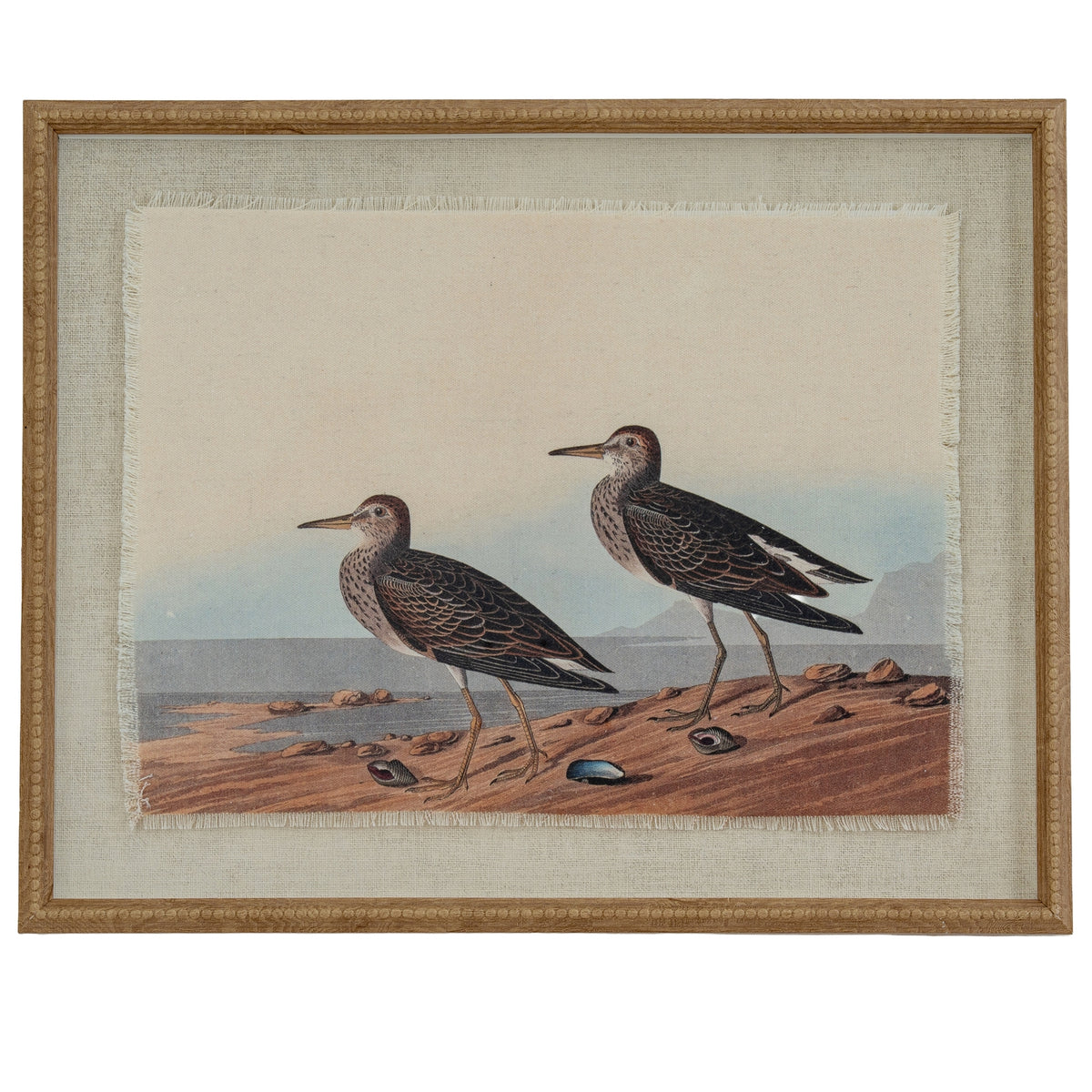 Flora & Fauna Collection Sandpipers On Linen In Beaded Frame - BROWN