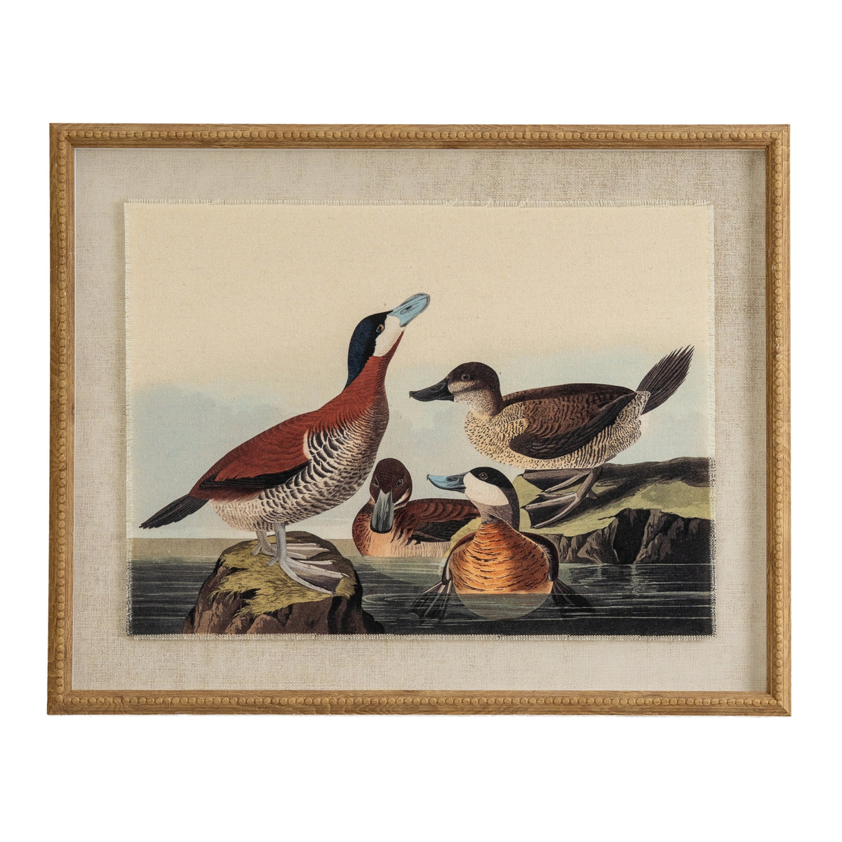 Flora & Fauna Collection Ducks On Linen In Beaded Frame - BROWN