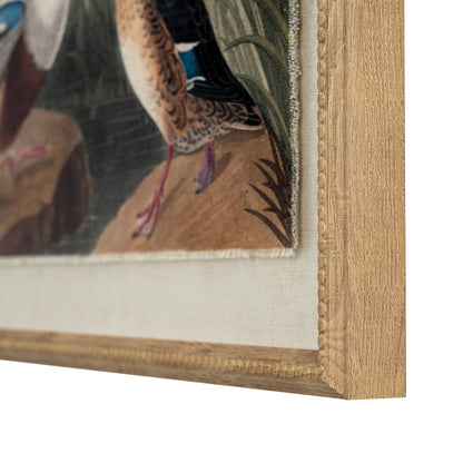 Flora & Fauna Collection Mallards On Linen In Beaded Frame - BROWN