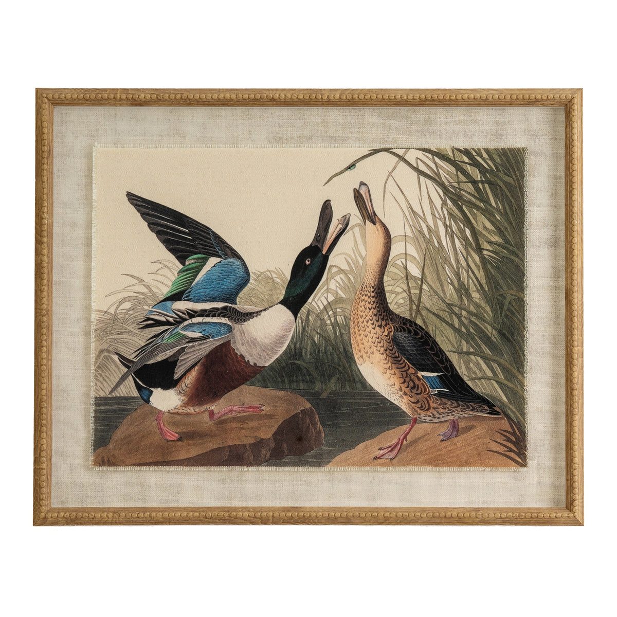 Flora & Fauna Collection Mallards On Linen In Beaded Frame - BROWN