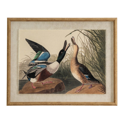 Flora & Fauna Collection Mallards On Linen In Beaded Frame - BROWN