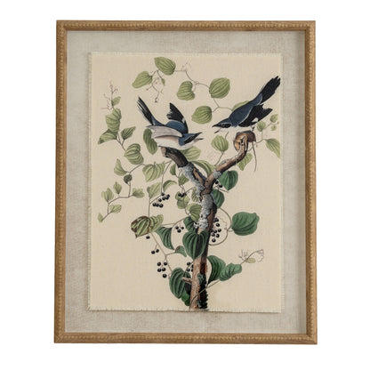 Flora & Fauna Collection Shrikes On Linen In Beaded Frame - BROWN