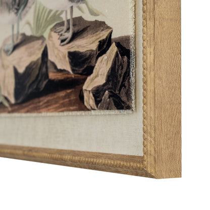 Flora & Fauna Collection Teals On Linen In Beaded Frame - BROWN