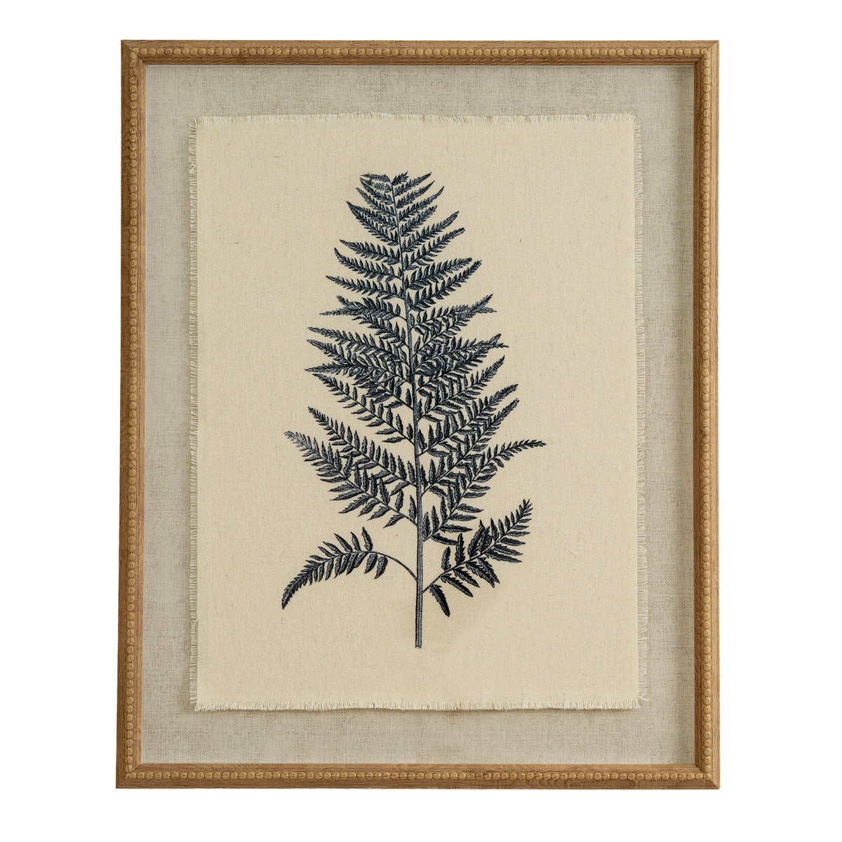 Flora & Fauna Collection Beech Fern On Linen In Beaded Frame - WHITE