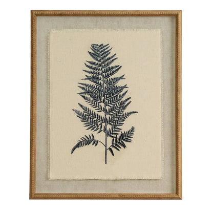 Flora & Fauna Collection Beech Fern On Linen In Beaded Frame - WHITE