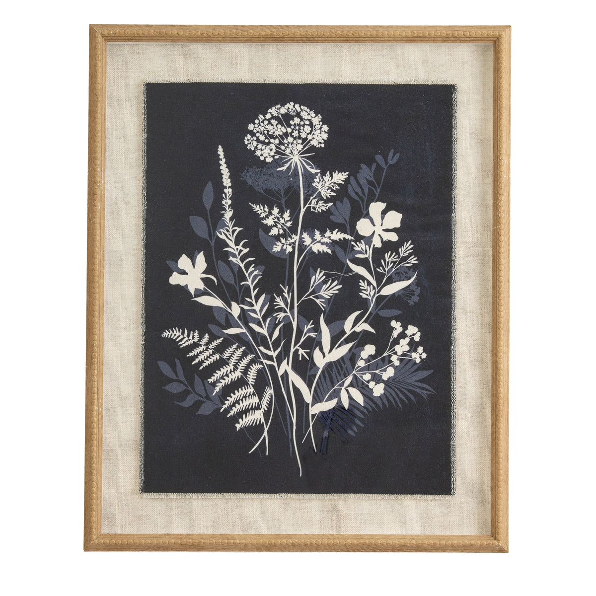 Flora & Fauna Collection Meadow On Linen In Beaded Frame - WHITE
