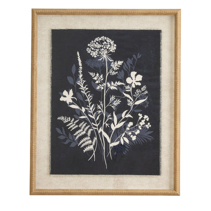 Flora & Fauna Collection Meadow On Linen In Beaded Frame - WHITE