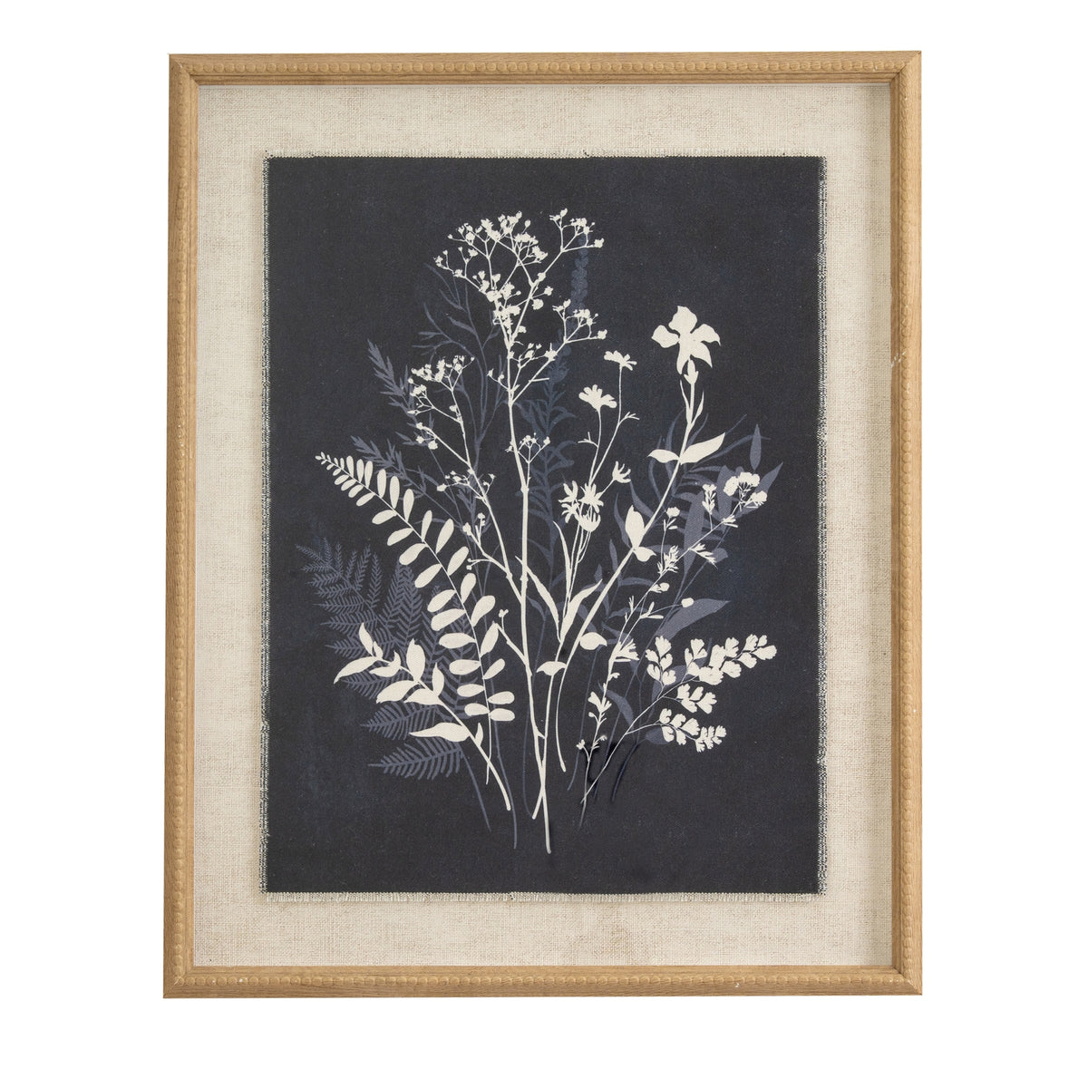 Flora & Fauna Collection Grove On Linen In Beaded Frame - WHITE