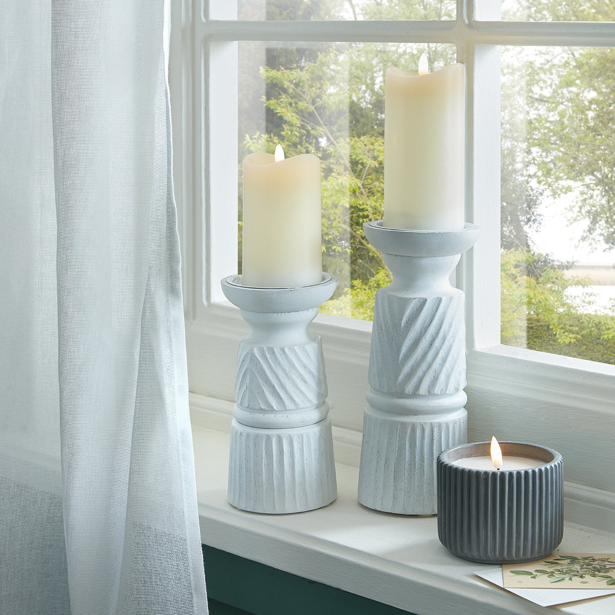 Large White Carved Candle Holder