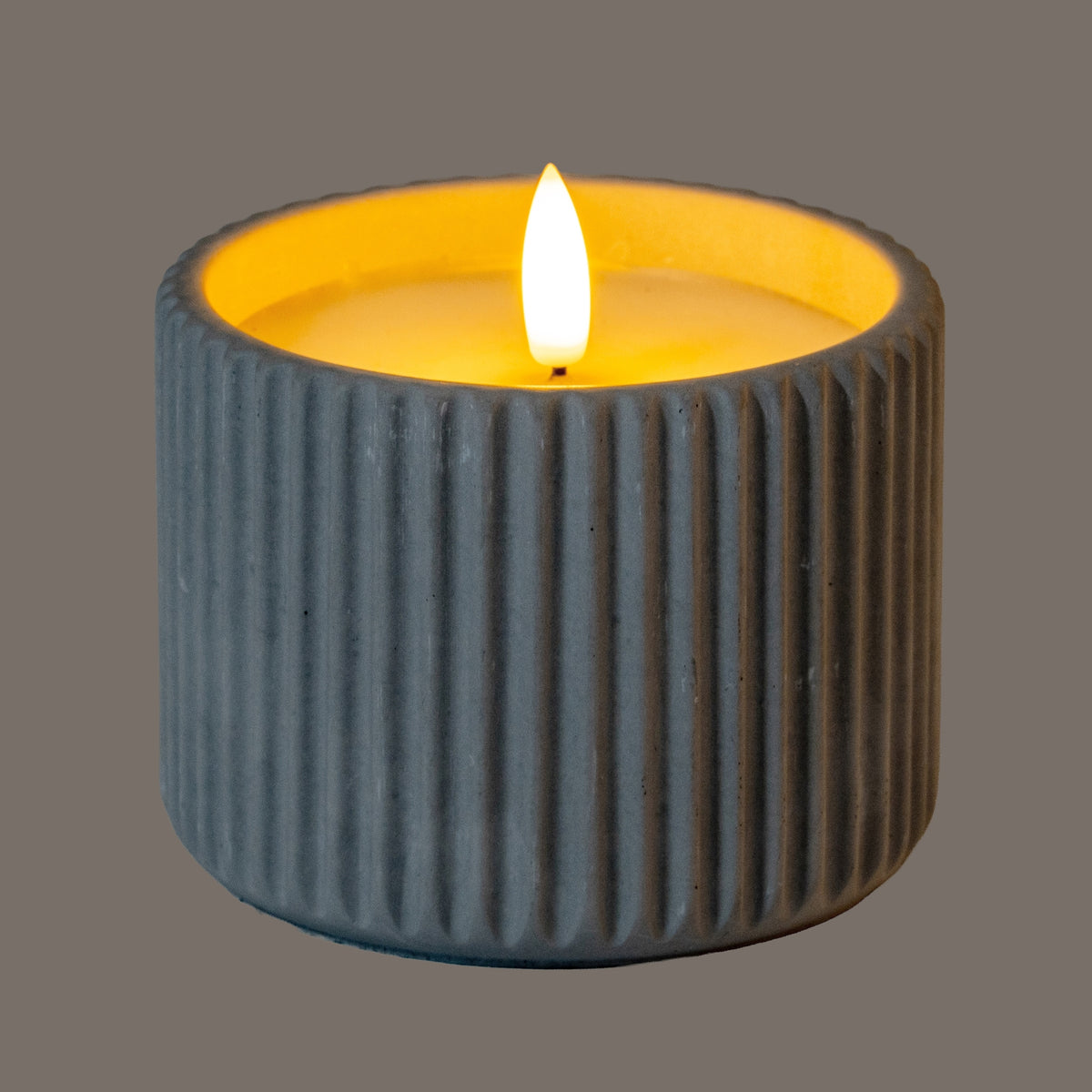 Luxe Collection Natural Glow Chalk Ribbed Medium Led Candle - GREY