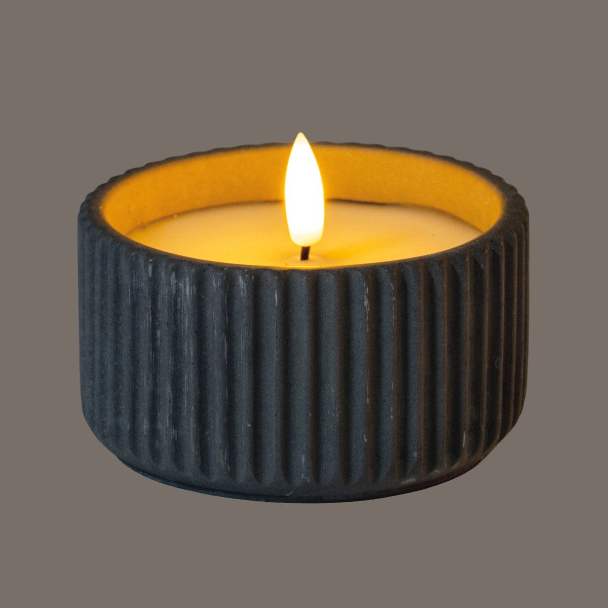 Luxe Collection Natural Glow Ribbed Small Led Candle - GREY