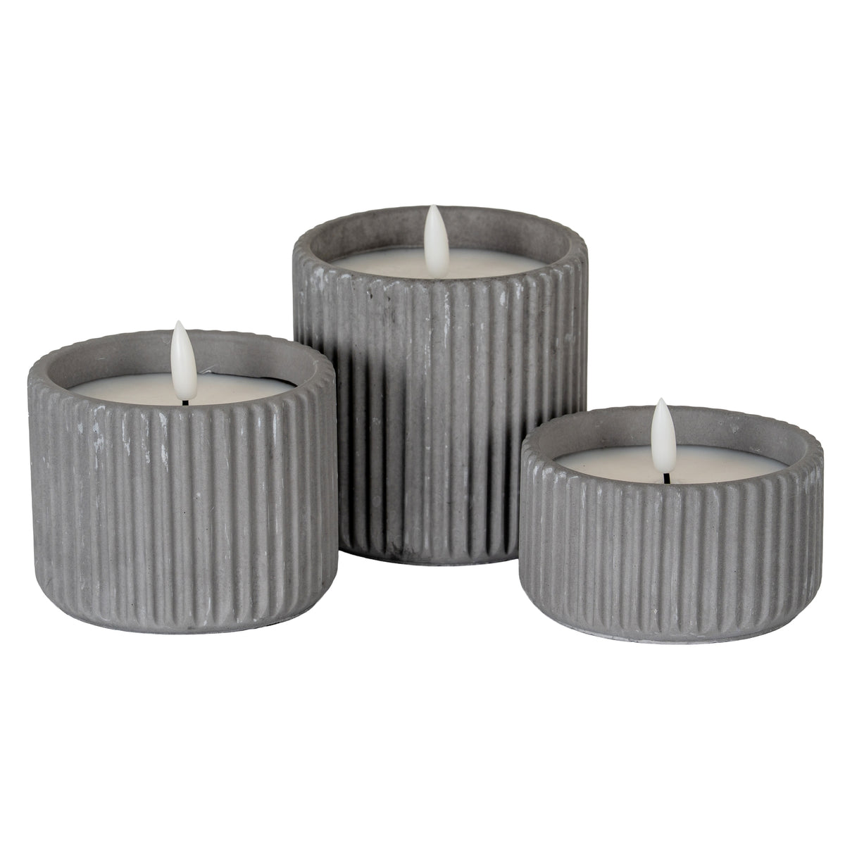 Luxe Collection Natural Glow Ribbed Small Led Candle - GREY