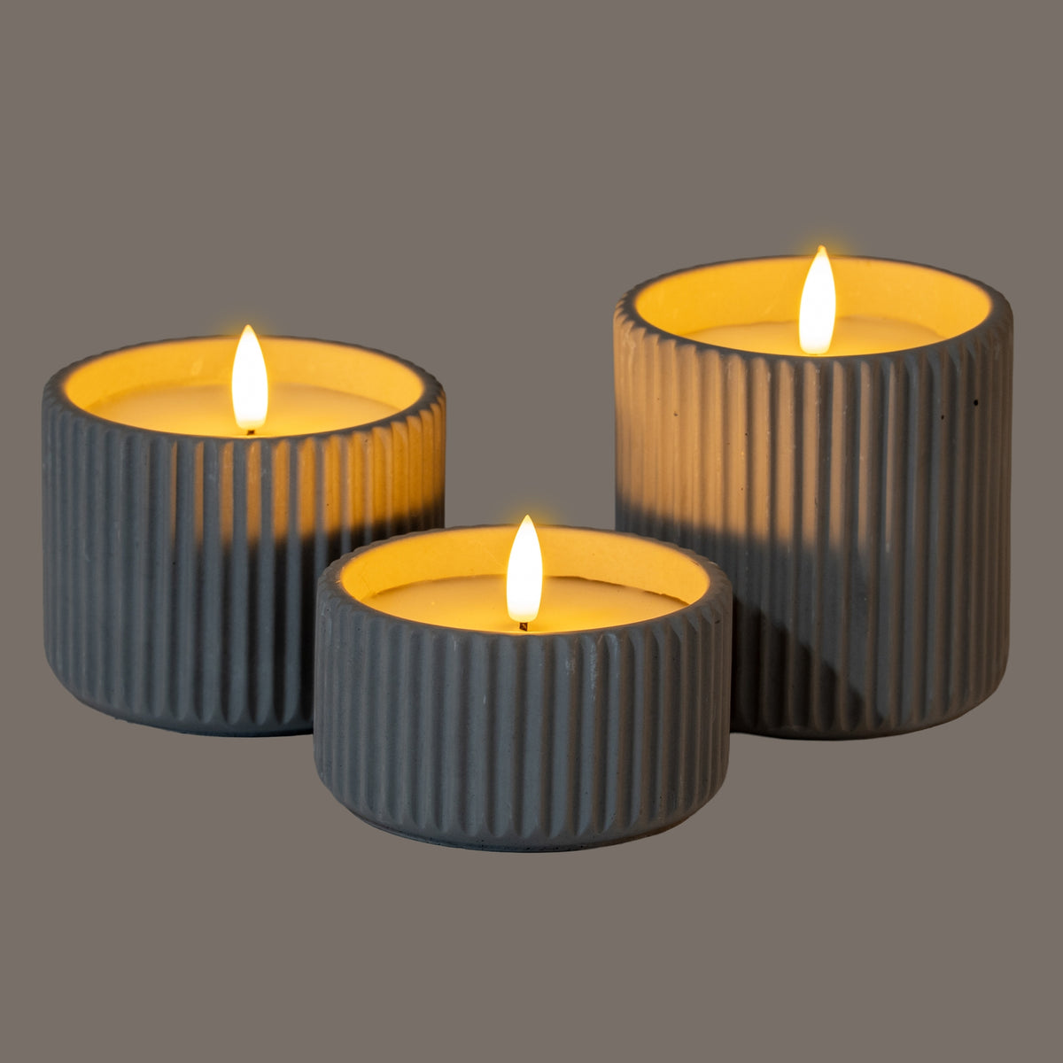 Luxe Collection Natural Glow Ribbed Small Led Candle - GREY