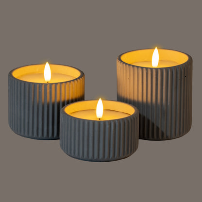 Luxe Collection Natural Glow Ribbed Small Led Candle - GREY