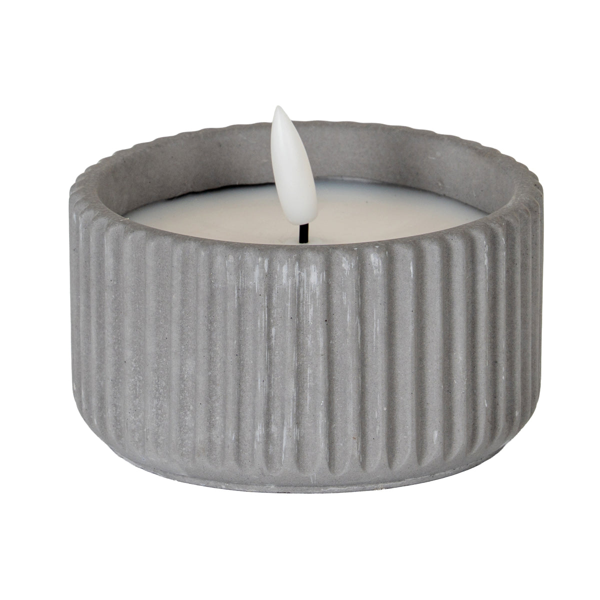 Luxe Collection Natural Glow Ribbed Small Led Candle - GREY