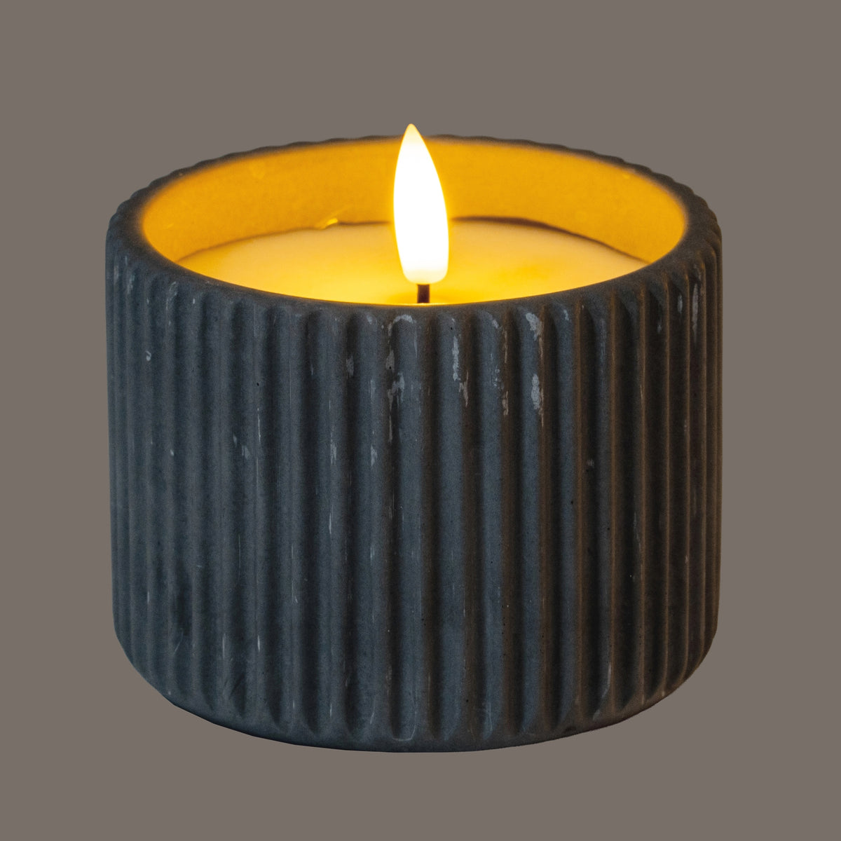 Luxe Collection Natural Glow Grey Ribbed Medium Led Candle
