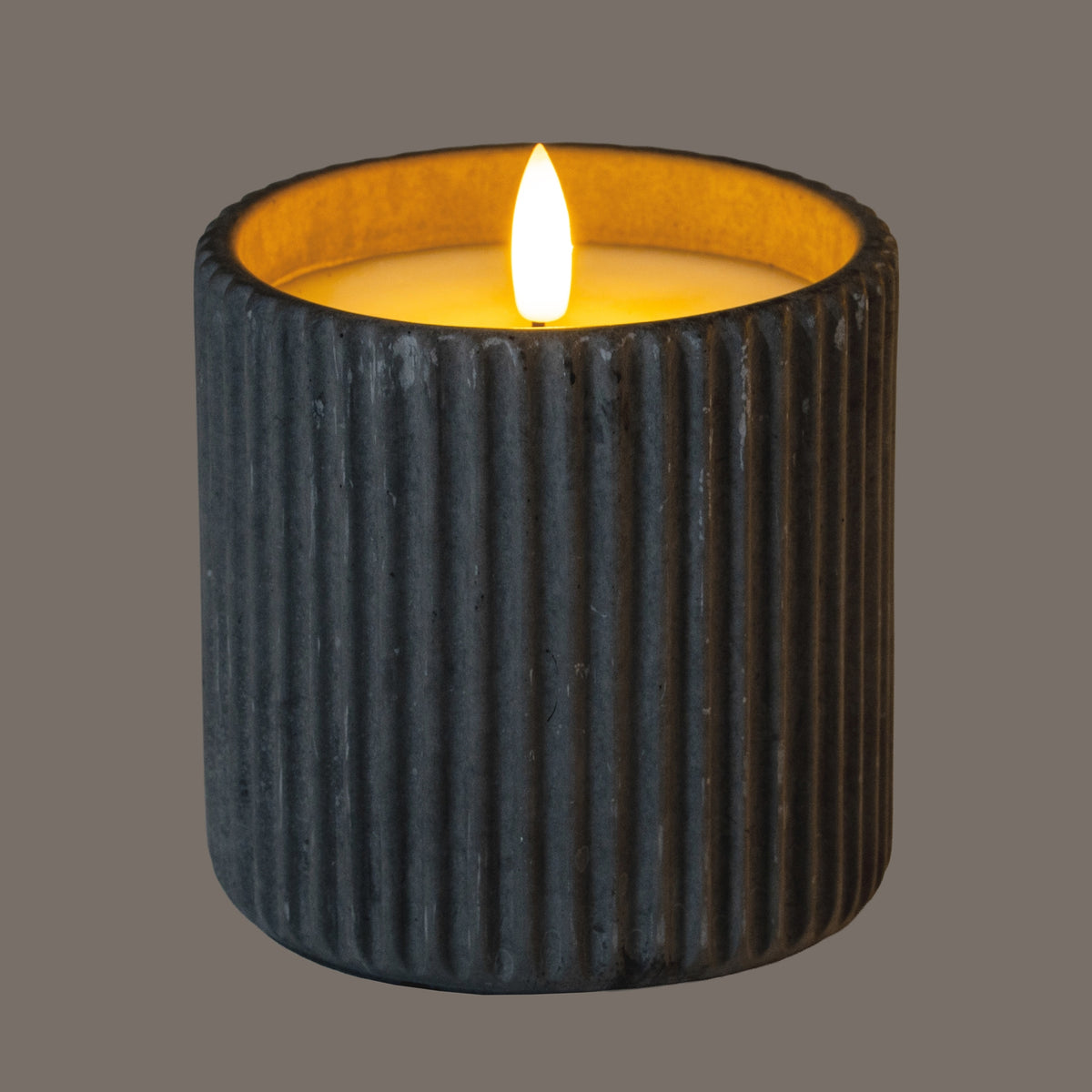 Luxe Collection Natural Glow Grey Ribbed Large Led Candle